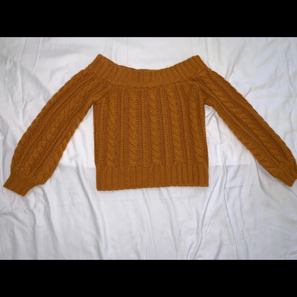 mustard yellow off the shoulder sweater